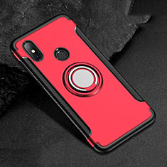 Silikon Hülle Handyhülle und Kunststoff Schutzhülle Tasche mit Magnetisch Fingerring Ständer für Xiaomi Redmi 6 Pro Rot
