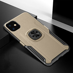 Silikon Hülle Handyhülle und Kunststoff Schutzhülle Tasche mit Magnetisch Fingerring Ständer R01 für Apple iPhone 11 Gold