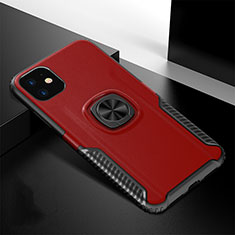 Silikon Hülle Handyhülle und Kunststoff Schutzhülle Tasche mit Magnetisch Fingerring Ständer R01 für Apple iPhone 11 Rot