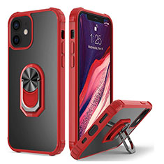 Silikon Hülle Handyhülle und Kunststoff Schutzhülle Tasche mit Magnetisch Fingerring Ständer R01 für Apple iPhone 12 Rot