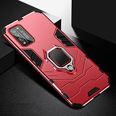 Silikon Hülle Handyhülle und Kunststoff Schutzhülle Tasche mit Magnetisch Fingerring Ständer R01 für Huawei Honor 30 Lite 5G Rot