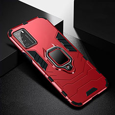 Silikon Hülle Handyhülle und Kunststoff Schutzhülle Tasche mit Magnetisch Fingerring Ständer R01 für Huawei Honor Play4 5G Rot