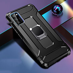 Silikon Hülle Handyhülle und Kunststoff Schutzhülle Tasche mit Magnetisch Fingerring Ständer R01 für Huawei Honor V30 5G Schwarz