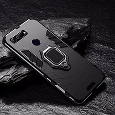 Silikon Hülle Handyhülle und Kunststoff Schutzhülle Tasche mit Magnetisch Fingerring Ständer R01 für Huawei Honor View 20 Schwarz