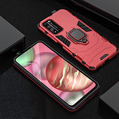 Silikon Hülle Handyhülle und Kunststoff Schutzhülle Tasche mit Magnetisch Fingerring Ständer R01 für Huawei Honor X10 5G Rot