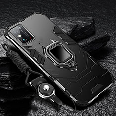 Silikon Hülle Handyhülle und Kunststoff Schutzhülle Tasche mit Magnetisch Fingerring Ständer R01 für Huawei Honor X10 Max 5G Schwarz