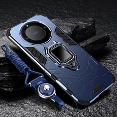 Silikon Hülle Handyhülle und Kunststoff Schutzhülle Tasche mit Magnetisch Fingerring Ständer R01 für Huawei Honor X9b 5G Blau