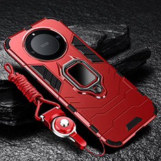 Silikon Hülle Handyhülle und Kunststoff Schutzhülle Tasche mit Magnetisch Fingerring Ständer R01 für Huawei Honor X9b 5G Rot