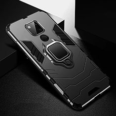 Silikon Hülle Handyhülle und Kunststoff Schutzhülle Tasche mit Magnetisch Fingerring Ständer R01 für Huawei Mate 20 X 5G Schwarz