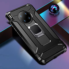 Silikon Hülle Handyhülle und Kunststoff Schutzhülle Tasche mit Magnetisch Fingerring Ständer R01 für Huawei Mate 30 Pro 5G Schwarz