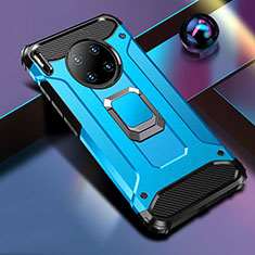 Silikon Hülle Handyhülle und Kunststoff Schutzhülle Tasche mit Magnetisch Fingerring Ständer R01 für Huawei Mate 30E Pro 5G Blau