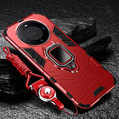Silikon Hülle Handyhülle und Kunststoff Schutzhülle Tasche mit Magnetisch Fingerring Ständer R01 für Huawei Mate 60 Pro Rot