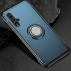 Silikon Hülle Handyhülle und Kunststoff Schutzhülle Tasche mit Magnetisch Fingerring Ständer R01 für Huawei Nova 5T Blau
