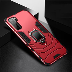 Silikon Hülle Handyhülle und Kunststoff Schutzhülle Tasche mit Magnetisch Fingerring Ständer R01 für Huawei Nova 7 SE 5G Rot