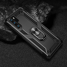 Silikon Hülle Handyhülle und Kunststoff Schutzhülle Tasche mit Magnetisch Fingerring Ständer R01 für Huawei P30 Pro New Edition Schwarz