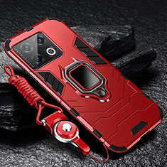 Silikon Hülle Handyhülle und Kunststoff Schutzhülle Tasche mit Magnetisch Fingerring Ständer R01 für OnePlus 10 Pro 5G Rot
