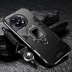 Silikon Hülle Handyhülle und Kunststoff Schutzhülle Tasche mit Magnetisch Fingerring Ständer R01 für OnePlus 11R 5G Schwarz