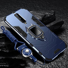 Silikon Hülle Handyhülle und Kunststoff Schutzhülle Tasche mit Magnetisch Fingerring Ständer R01 für OnePlus 8 Blau