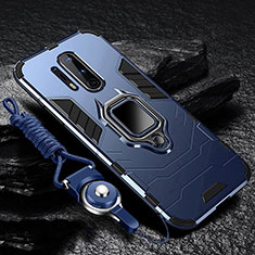 Silikon Hülle Handyhülle und Kunststoff Schutzhülle Tasche mit Magnetisch Fingerring Ständer R01 für OnePlus 8 Pro Blau