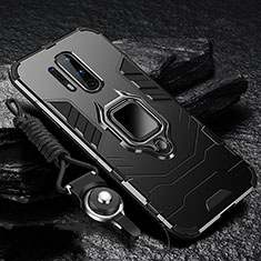 Silikon Hülle Handyhülle und Kunststoff Schutzhülle Tasche mit Magnetisch Fingerring Ständer R01 für OnePlus 8 Pro Schwarz