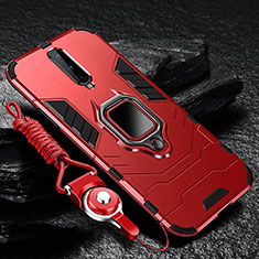 Silikon Hülle Handyhülle und Kunststoff Schutzhülle Tasche mit Magnetisch Fingerring Ständer R01 für OnePlus 8 Rot