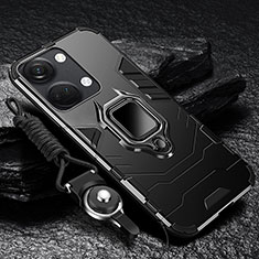 Silikon Hülle Handyhülle und Kunststoff Schutzhülle Tasche mit Magnetisch Fingerring Ständer R01 für OnePlus Ace 2V 5G Schwarz