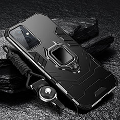Silikon Hülle Handyhülle und Kunststoff Schutzhülle Tasche mit Magnetisch Fingerring Ständer R01 für OnePlus Nord N20 5G Schwarz