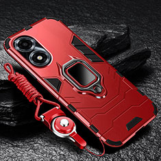 Silikon Hülle Handyhülle und Kunststoff Schutzhülle Tasche mit Magnetisch Fingerring Ständer R01 für Oppo A2x 5G Rot