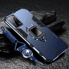 Silikon Hülle Handyhülle und Kunststoff Schutzhülle Tasche mit Magnetisch Fingerring Ständer R01 für Oppo A55 5G Blau