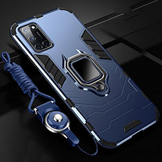Silikon Hülle Handyhülle und Kunststoff Schutzhülle Tasche mit Magnetisch Fingerring Ständer R01 für Oppo A72 Blau