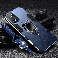 Silikon Hülle Handyhülle und Kunststoff Schutzhülle Tasche mit Magnetisch Fingerring Ständer R01 für Oppo A76 Blau