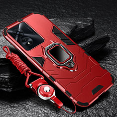 Silikon Hülle Handyhülle und Kunststoff Schutzhülle Tasche mit Magnetisch Fingerring Ständer R01 für Oppo A78 4G Rot