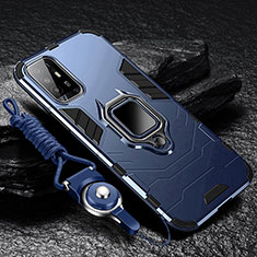 Silikon Hülle Handyhülle und Kunststoff Schutzhülle Tasche mit Magnetisch Fingerring Ständer R01 für Oppo A94 5G Blau