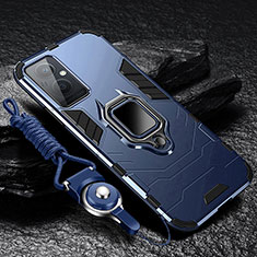 Silikon Hülle Handyhülle und Kunststoff Schutzhülle Tasche mit Magnetisch Fingerring Ständer R01 für Oppo A96 5G Blau