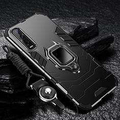 Silikon Hülle Handyhülle und Kunststoff Schutzhülle Tasche mit Magnetisch Fingerring Ständer R01 für Oppo Find X2 Pro Schwarz
