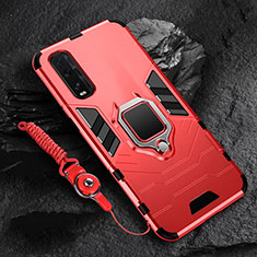 Silikon Hülle Handyhülle und Kunststoff Schutzhülle Tasche mit Magnetisch Fingerring Ständer R01 für Oppo Find X2 Rot