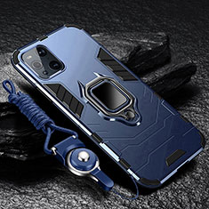 Silikon Hülle Handyhülle und Kunststoff Schutzhülle Tasche mit Magnetisch Fingerring Ständer R01 für Oppo Find X3 5G Blau