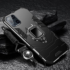 Silikon Hülle Handyhülle und Kunststoff Schutzhülle Tasche mit Magnetisch Fingerring Ständer R01 für Oppo Find X3 5G Schwarz