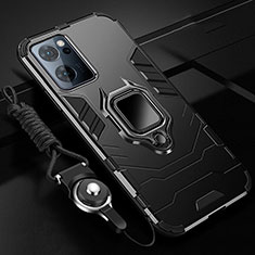 Silikon Hülle Handyhülle und Kunststoff Schutzhülle Tasche mit Magnetisch Fingerring Ständer R01 für Oppo Find X5 Lite 5G Schwarz