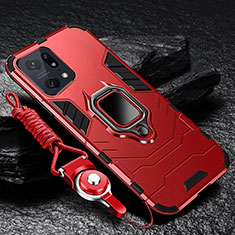 Silikon Hülle Handyhülle und Kunststoff Schutzhülle Tasche mit Magnetisch Fingerring Ständer R01 für Oppo Find X5 Pro 5G Rot