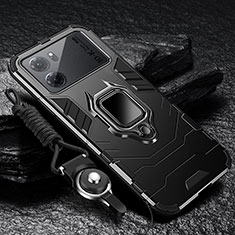 Silikon Hülle Handyhülle und Kunststoff Schutzhülle Tasche mit Magnetisch Fingerring Ständer R01 für Oppo K10 5G Schwarz