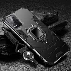 Silikon Hülle Handyhülle und Kunststoff Schutzhülle Tasche mit Magnetisch Fingerring Ständer R01 für Oppo K9X 5G Schwarz