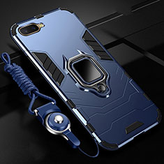 Silikon Hülle Handyhülle und Kunststoff Schutzhülle Tasche mit Magnetisch Fingerring Ständer R01 für Oppo R15X Blau