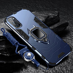 Silikon Hülle Handyhülle und Kunststoff Schutzhülle Tasche mit Magnetisch Fingerring Ständer R01 für Oppo Reno4 Pro 5G Blau