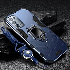 Silikon Hülle Handyhülle und Kunststoff Schutzhülle Tasche mit Magnetisch Fingerring Ständer R01 für Oppo Reno6 Pro 5G Blau
