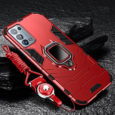 Silikon Hülle Handyhülle und Kunststoff Schutzhülle Tasche mit Magnetisch Fingerring Ständer R01 für Oppo Reno6 Pro 5G Rot