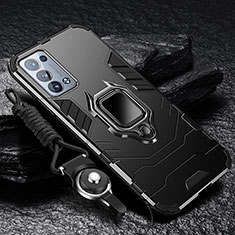 Silikon Hülle Handyhülle und Kunststoff Schutzhülle Tasche mit Magnetisch Fingerring Ständer R01 für Oppo Reno6 Pro+ Plus 5G Schwarz