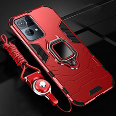 Silikon Hülle Handyhülle und Kunststoff Schutzhülle Tasche mit Magnetisch Fingerring Ständer R01 für Oppo Reno7 Pro 5G Rot