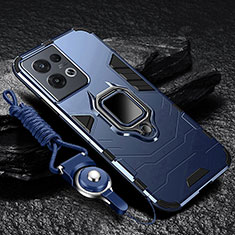 Silikon Hülle Handyhülle und Kunststoff Schutzhülle Tasche mit Magnetisch Fingerring Ständer R01 für Oppo Reno8 5G Blau