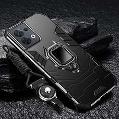 Silikon Hülle Handyhülle und Kunststoff Schutzhülle Tasche mit Magnetisch Fingerring Ständer R01 für Oppo Reno8 5G Schwarz